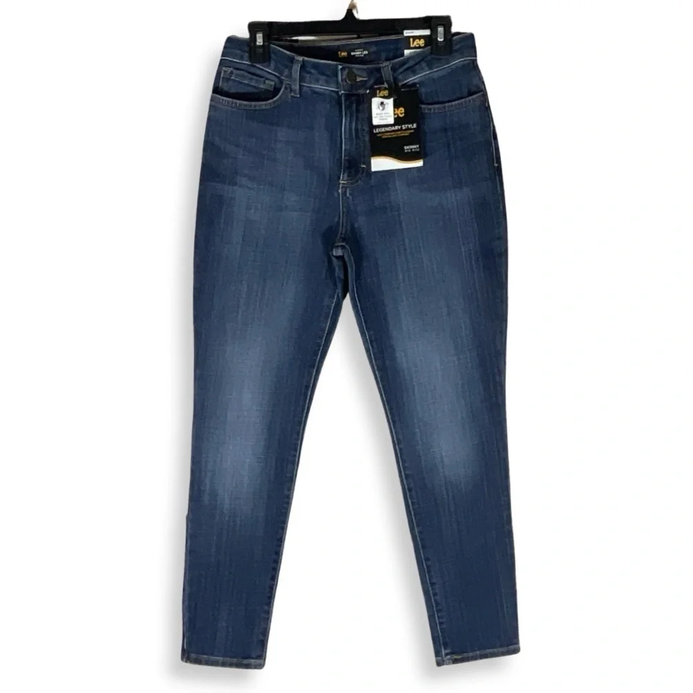 Lee Slim Fit‎ Skinny Mid Rise Jeans Womens 8 Short Blue Preppy Stretch Denim NWT